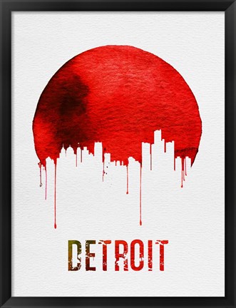 Framed Detroit Skyline Red Print