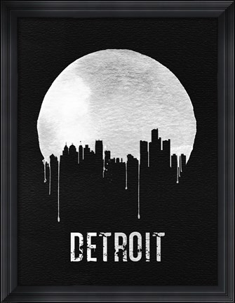 Framed Detroit Skyline Black Print