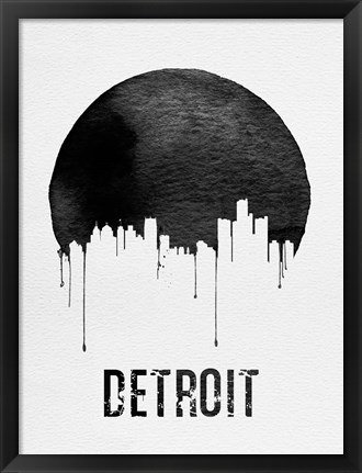 Framed Detroit Skyline White Print