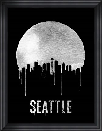 Framed Seattle Skyline Black Print
