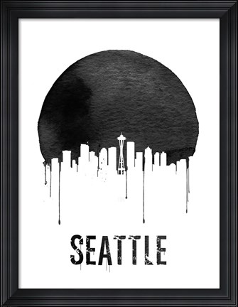 Framed Seattle Skyline White Print
