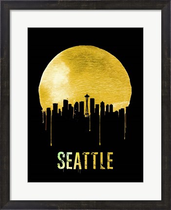 Framed Seattle Skyline Yellow Print