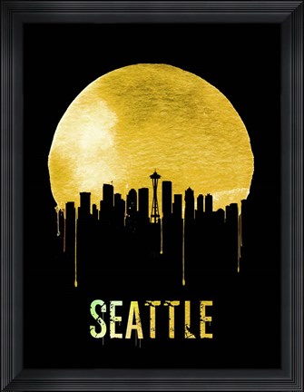 Framed Seattle Skyline Yellow Print