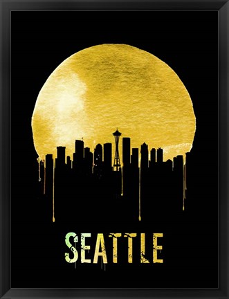 Framed Seattle Skyline Yellow Print