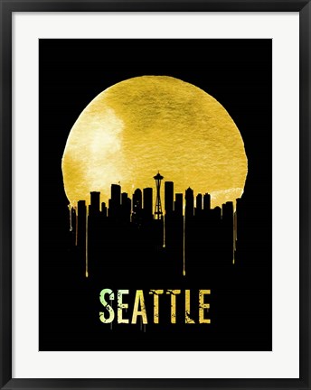 Framed Seattle Skyline Yellow Print