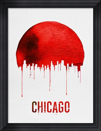 Framed Chicago Skyline Red Print
