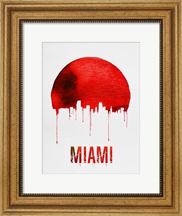 Framed Miami Skyline Red Print