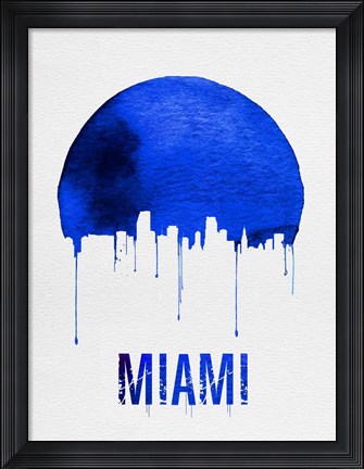 Framed Miami Skyline Blue Print