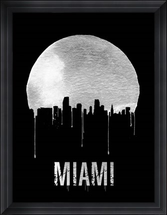 Framed Miami Skyline Black Print