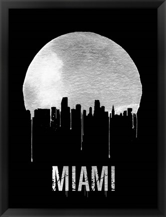Framed Miami Skyline Black Print