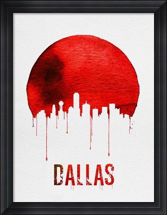 Framed Dallas Skyline Red Print