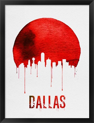 Framed Dallas Skyline Red Print