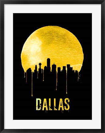 Framed Dallas Skyline Yellow Print