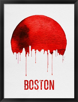 Framed Boston Skyline Red Print