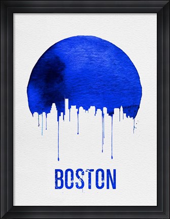 Framed Boston Skyline Blue Print