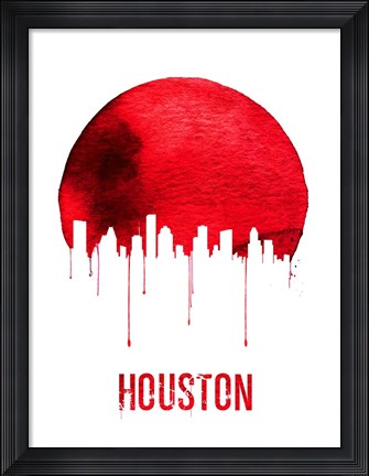 Framed Houston Skyline Red Print