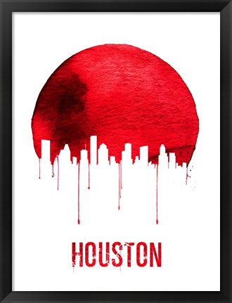 Framed Houston Skyline Red Print