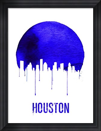Framed Houston Skyline Blue Print