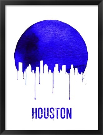 Framed Houston Skyline Blue Print