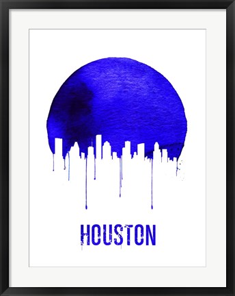 Framed Houston Skyline Blue Print