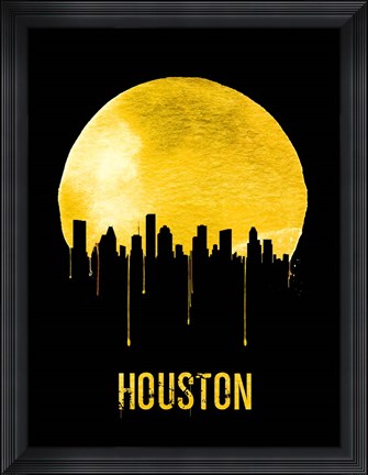 Framed Houston Skyline Yellow Print