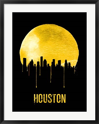 Framed Houston Skyline Yellow Print