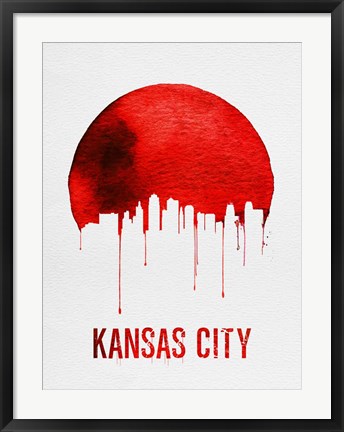 Framed Kansas City Skyline Red Print