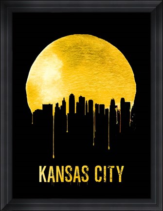Framed Kansas City Skyline Yellow Print