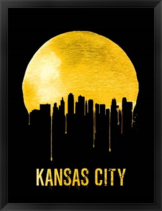 Framed Kansas City Skyline Yellow Print