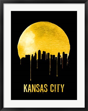 Framed Kansas City Skyline Yellow Print