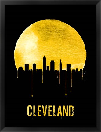 Framed Cleveland Skyline Yellow Print