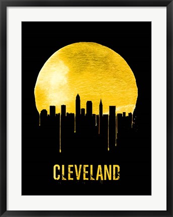 Framed Cleveland Skyline Yellow Print