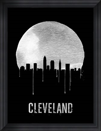 Framed Cleveland Skyline Black Print