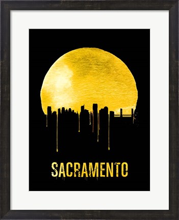 Framed Sacramento Skyline Yellow Print