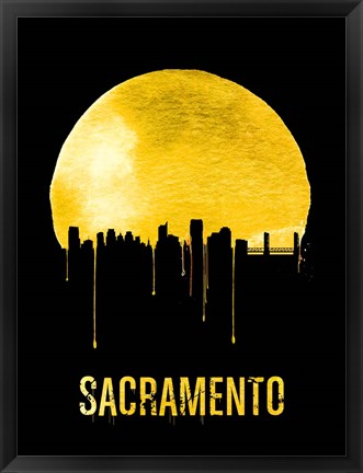 Framed Sacramento Skyline Yellow Print