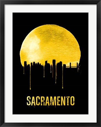 Framed Sacramento Skyline Yellow Print