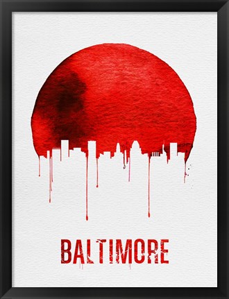 Framed Baltimore Skyline Red Print