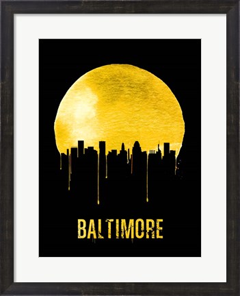 Framed Baltimore Skyline Yellow Print