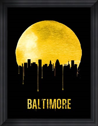 Framed Baltimore Skyline Yellow Print