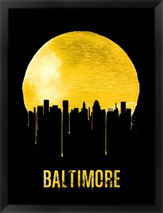 Framed Baltimore Skyline Yellow Print