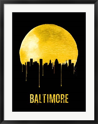 Framed Baltimore Skyline Yellow Print