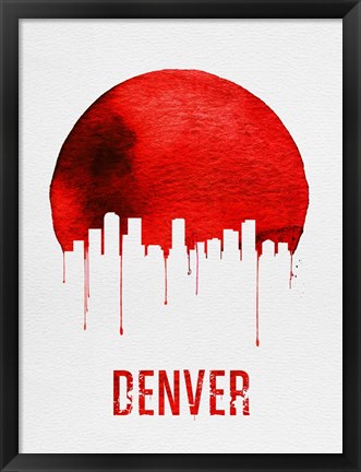 Framed Denver Skyline Red Print