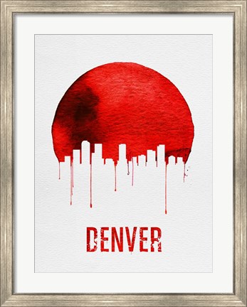 Framed Denver Skyline Red Print