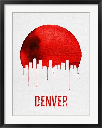 Framed Denver Skyline Red Print