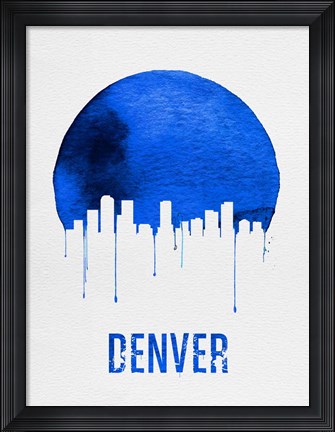 Framed Denver Skyline Blue Print
