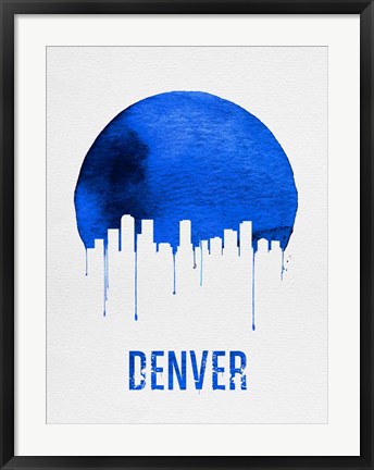 Framed Denver Skyline Blue Print
