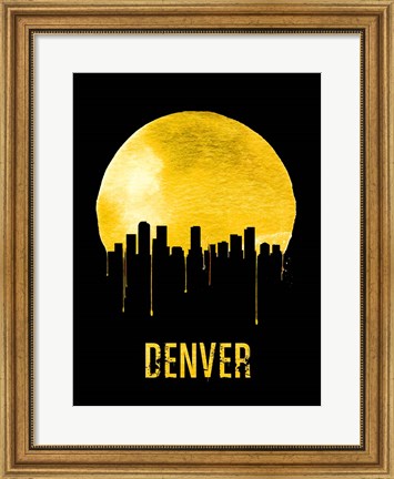Framed Denver Skyline Yellow Print