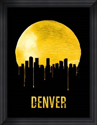 Framed Denver Skyline Yellow Print