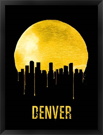 Framed Denver Skyline Yellow Print