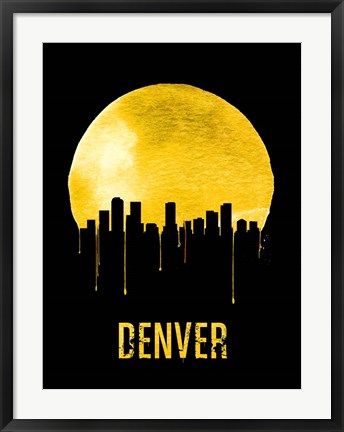 Framed Denver Skyline Yellow Print